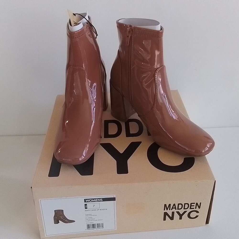 NIB  Madden NYC Caramel Zip Bootie 7m /Comfortable foam insole